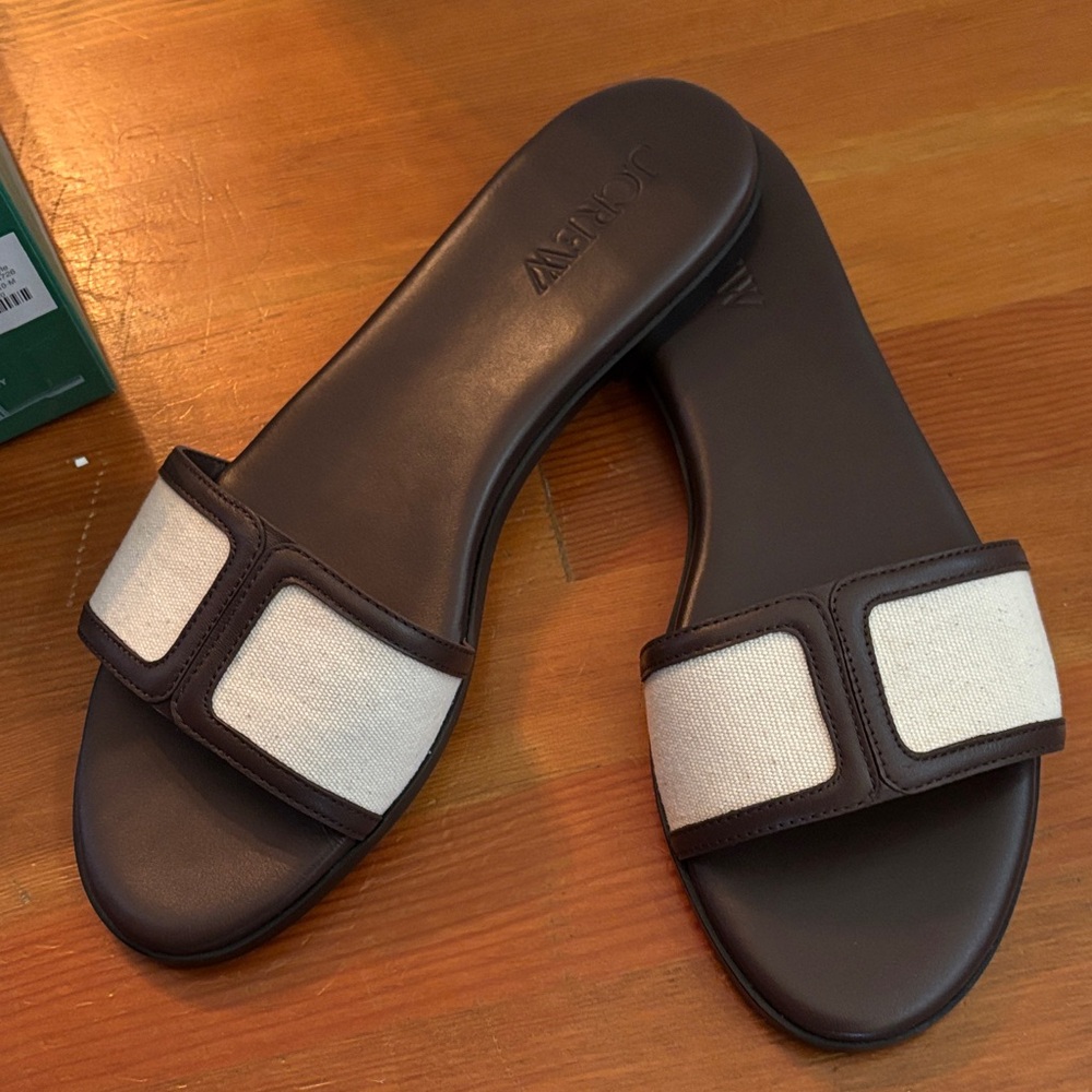 J. Crew Dark Brown and Cream Slide Sandals